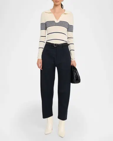 Nili Lotan Lucille Striped Cashmere Polo Sweater | Thumbnail 2 Nili Lotan Lucille Striped Cashmere Polo Sweater | Thumbnail 2