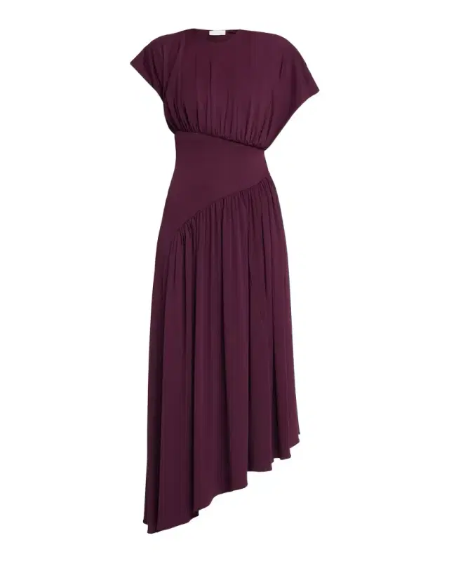 Rabanne Ruched Jersey Asymmetric Drop-Waist Midi Dress