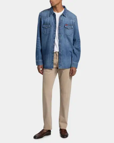 7 For All Mankind Men's Point Collar Denim Shirt | Thumbnail 2