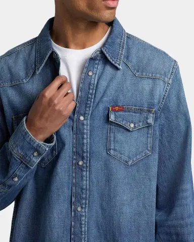 7 For All Mankind Men's Point Collar Denim Shirt | Thumbnail 5