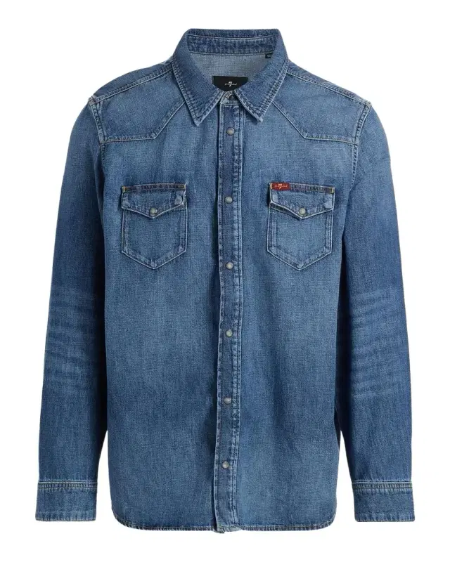 7 for all mankind Men 's Point Collar Denim Shirt