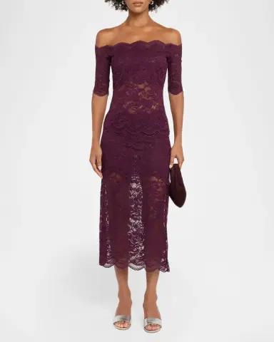 Rabanne Off-The-Shoulder Lace Elbow-Sleeve Top | Thumbnail 2 Rabanne Off-The-Shoulder Lace Elbow-Sleeve Top | Thumbnail 2