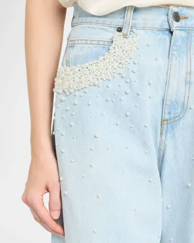 GIUSEPPE DI MORABITO Act II: The Fall of Icarus Imitation Pearl-Embellished Wide-Leg Jeans | Thumbnail 5