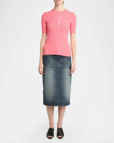 Courrèges Vinyl-Trim Short-Sleeve Rib Top | Thumbnail 2