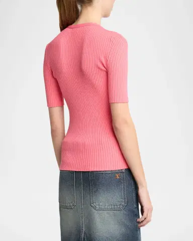 Courrèges Vinyl-Trim Short-Sleeve Rib Top | Thumbnail 3