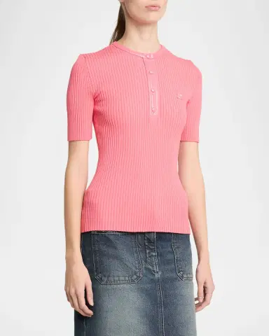 Courrèges Vinyl-Trim Short-Sleeve Rib Top | Thumbnail 4
