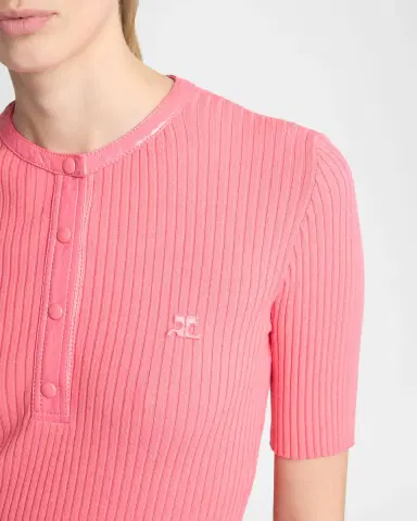 Courrèges Vinyl-Trim Short-Sleeve Rib Top | Thumbnail 5