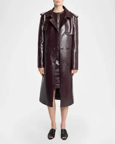 Courrèges Vinyl Double-Breasted Belted Long Trench Coat | Thumbnail 2