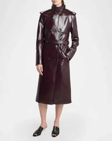 Courrèges Vinyl Double-Breasted Belted Long Trench Coat | Thumbnail 4