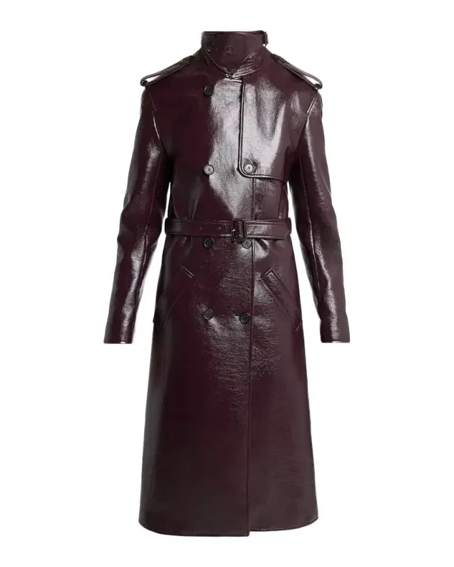 Courreges Vinyl Double-Breasted Belted Long Trench Coat