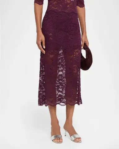 Rabanne Scalloped Sheer Lace Midi Skirt | Thumbnail 4