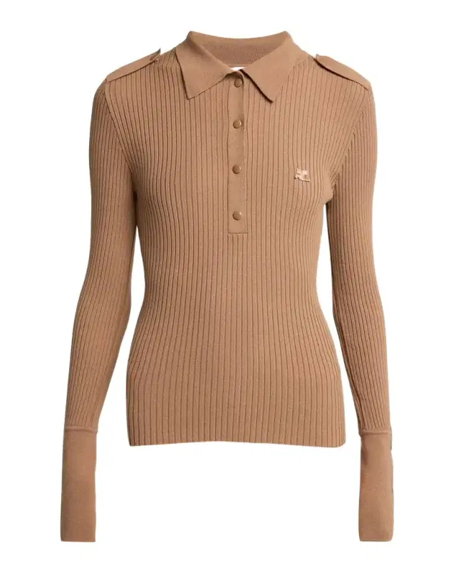 Courreges Long-Sleeve Rib Knit Polo Top