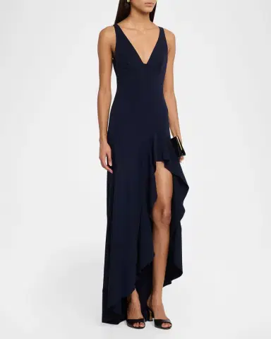 Stella McCartney Sleeveless V-Neck Frill Slit Maxi Dress | Thumbnail 4 Stella McCartney Sleeveless V-Neck Frill Slit Maxi Dress | Thumbnail 4