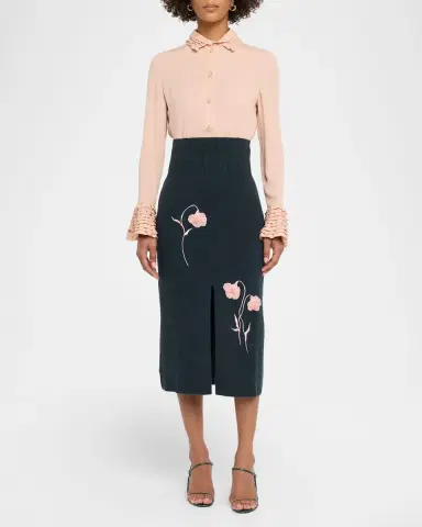 Erdem Embroidered Wool Knit Midi Pencil Skirt | Thumbnail 2