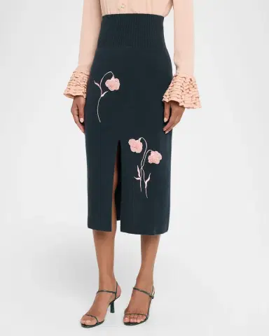 Erdem Embroidered Wool Knit Midi Pencil Skirt | Thumbnail 4