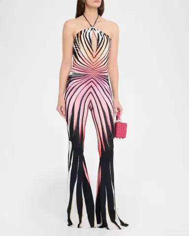 Roberto Cavalli Striped Jersey Flare-Leg Halter Jumpsuit | Thumbnail 2 Roberto Cavalli Striped Jersey Flare-Leg Halter Jumpsuit | Thumbnail 2
