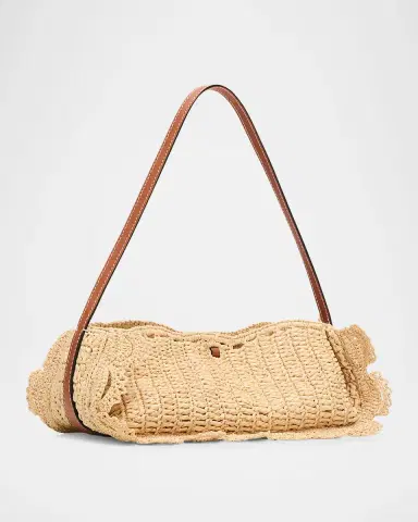 Ulla Johnson Marina Raffia Scalloped Leather-Trim Shoulder Bag | Thumbnail 3