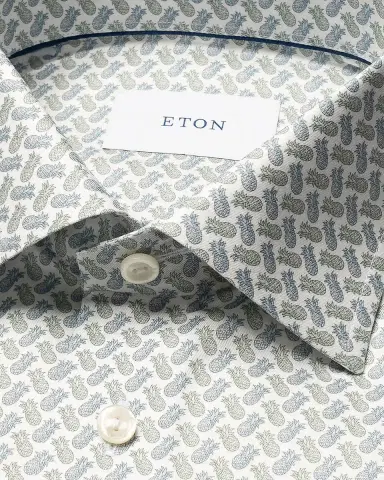 Eton Men 's Pineapple-Print Cotton Twill Contemporary-Fit Dress Shirt | Thumbnail 4 Eton Men 's Pineapple-Print Cotton Twill Contemporary-Fit Dress Shirt | Thumbnail 4