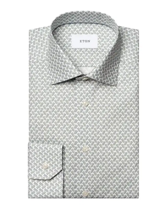 Eton Men 's Pineapple-Print Cotton Twill Contemporary-Fit Dress Shirt