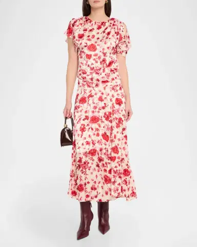 Isabel Marant Hervane Floral Devoré Silk Georgette Flutter-Sleeve Top | Thumbnail 2 Isabel Marant Hervane Floral Devoré Silk Georgette Flutter-Sleeve Top | Thumbnail 2