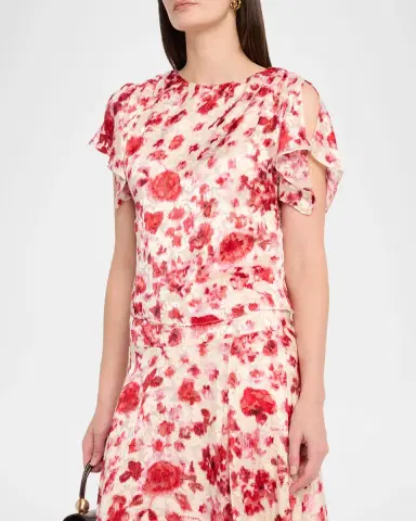 Isabel Marant Hervane Floral Devoré Silk Georgette Flutter-Sleeve Top | Thumbnail 4 Isabel Marant Hervane Floral Devoré Silk Georgette Flutter-Sleeve Top | Thumbnail 4