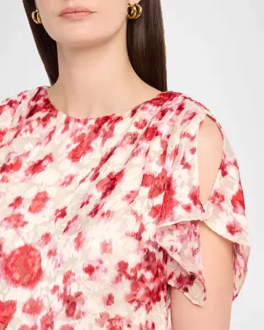 Isabel Marant Hervane Floral Devoré Silk Georgette Flutter-Sleeve Top | Thumbnail 5 Isabel Marant Hervane Floral Devoré Silk Georgette Flutter-Sleeve Top | Thumbnail 5