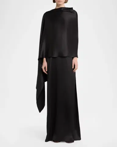 Bottega Veneta Asymmetric Silk Cape Column Dress | Thumbnail 2 Bottega Veneta Asymmetric Silk Cape Column Dress | Thumbnail 2