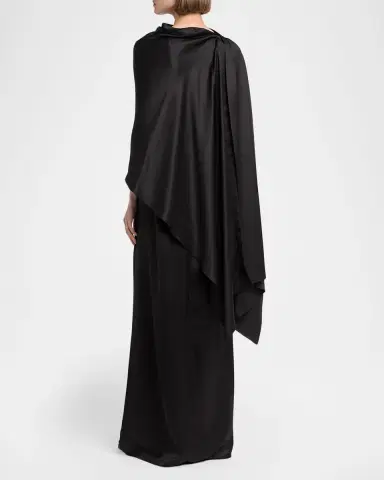 Bottega Veneta Asymmetric Silk Cape Column Dress | Thumbnail 3 Bottega Veneta Asymmetric Silk Cape Column Dress | Thumbnail 3