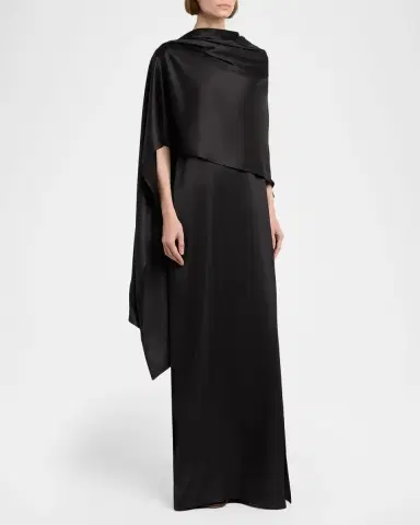 Bottega Veneta Asymmetric Silk Cape Column Dress | Thumbnail 4 Bottega Veneta Asymmetric Silk Cape Column Dress | Thumbnail 4