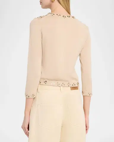Isabel Marant Amaria Embellished Silk-Cashmere Crewneck Cardigan | Thumbnail 3 Isabel Marant Amaria Embellished Silk-Cashmere Crewneck Cardigan | Thumbnail 3
