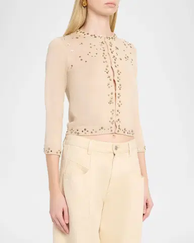 Isabel Marant Amaria Embellished Silk-Cashmere Crewneck Cardigan | Thumbnail 4 Isabel Marant Amaria Embellished Silk-Cashmere Crewneck Cardigan | Thumbnail 4