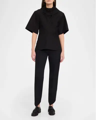 Bottega Veneta Cotton Foldover Collar Short-Sleeve Top | Thumbnail 2 Bottega Veneta Cotton Foldover Collar Short-Sleeve Top | Thumbnail 2