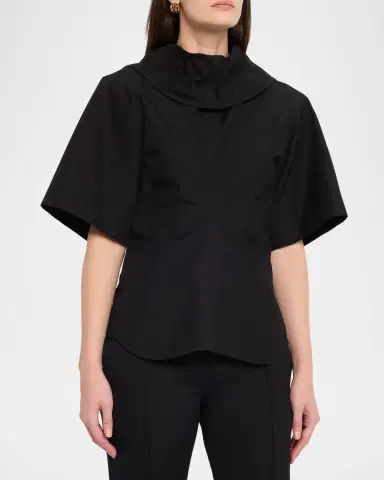 Bottega Veneta Cotton Foldover Collar Short-Sleeve Top | Thumbnail 4 Bottega Veneta Cotton Foldover Collar Short-Sleeve Top | Thumbnail 4