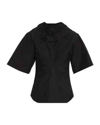 Bottega Veneta Cotton Foldover Collar Short-Sleeve Top | Thumbnail 1 Bottega Veneta Cotton Foldover Collar Short-Sleeve Top | Thumbnail 1
