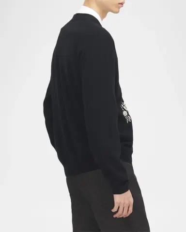 Alexander McQueen Men's Wool Floral-Embroidered Cardigan | Thumbnail 3 Alexander McQueen Men's Wool Floral-Embroidered Cardigan | Thumbnail 3