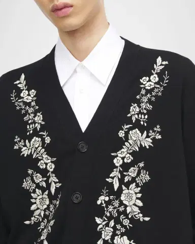 Alexander McQueen Men's Wool Floral-Embroidered Cardigan | Thumbnail 5 Alexander McQueen Men's Wool Floral-Embroidered Cardigan | Thumbnail 5