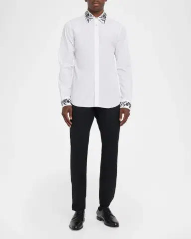 Alexander McQueen Men's Cotton Floral-Embroidered Sport Shirt | Thumbnail 2