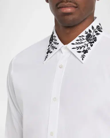 Alexander McQueen Men's Cotton Floral-Embroidered Sport Shirt | Thumbnail 5