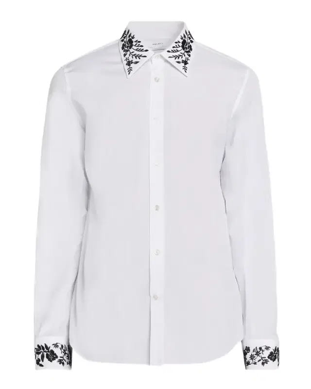 McQueen Men 's Cotton Floral-Embroidered Sport Shirt