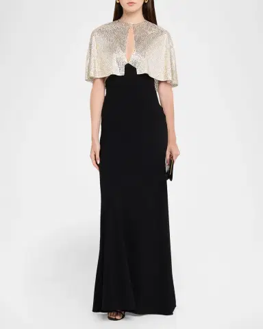 Roland Mouret Embellished V-Neck Gown With Capelet | Thumbnail 2