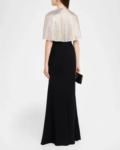Roland Mouret Embellished V-Neck Gown With Capelet | Thumbnail 3