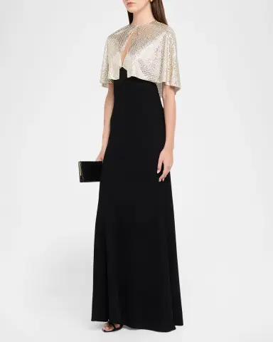 Roland Mouret Embellished V-Neck Gown With Capelet | Thumbnail 4