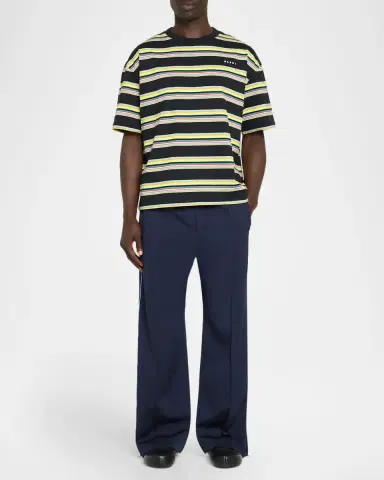 Marni Men 's Wool Stretch Wide-Leg Pintuck Trousers | Thumbnail 2