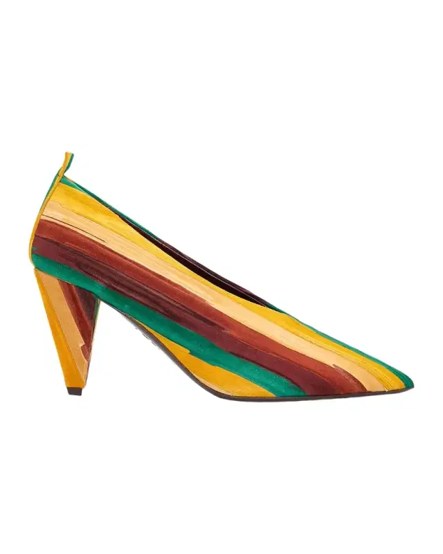 Loewe 85mm Origami Cubic Striped Suede Pumps