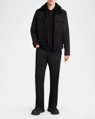Moncler Men's Hybrid Suede Shearling-Collar Aviator Jacket | Thumbnail 2 Moncler Men's Hybrid Suede Shearling-Collar Aviator Jacket | Thumbnail 2