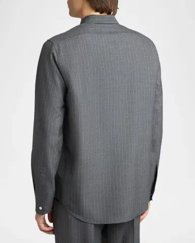 Jil Sander Men's Pinstripe Wool Sport Shirt | Thumbnail 3