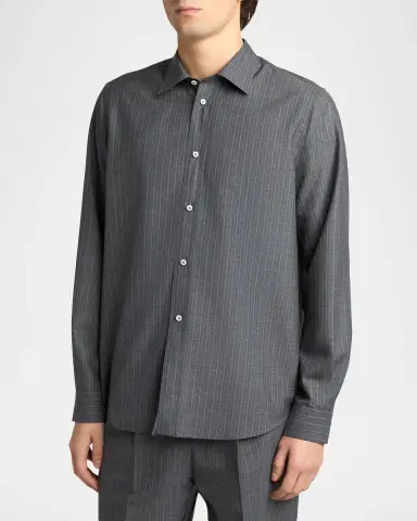 Jil Sander Men's Pinstripe Wool Sport Shirt | Thumbnail 4