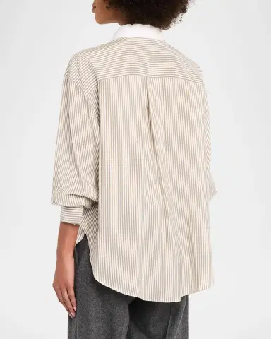 Brunello Cucinelli Silk-Blend Striped Buttoned Shirt | Thumbnail 3