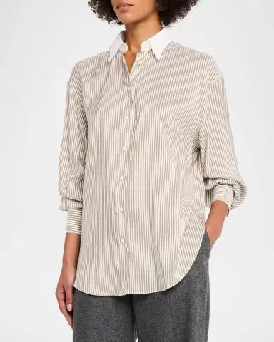 Brunello Cucinelli Silk-Blend Striped Buttoned Shirt | Thumbnail 4