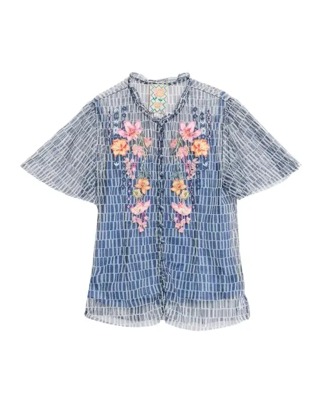 Johnny Was Leandra Embroidered Mesh Blouse